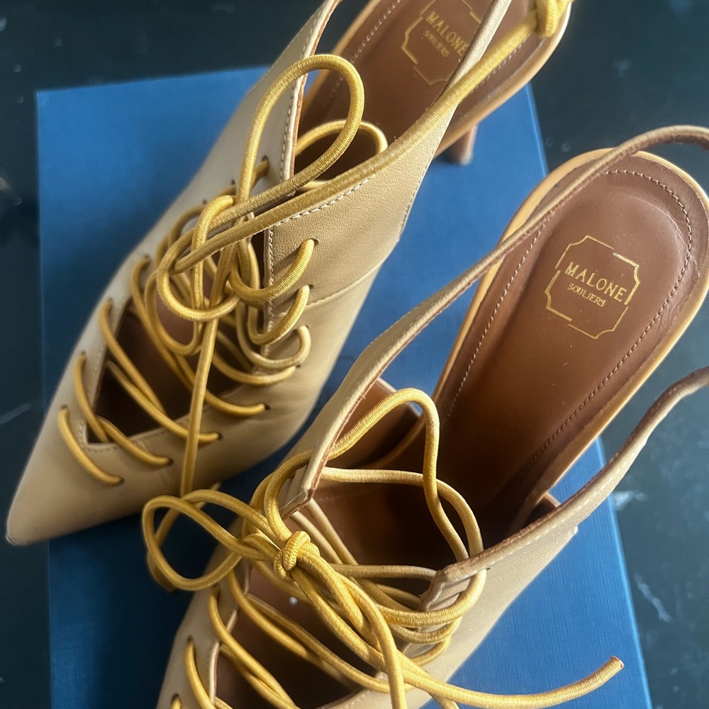 Jo Malone Mustard Lace-Up Pointed Slingback Heels